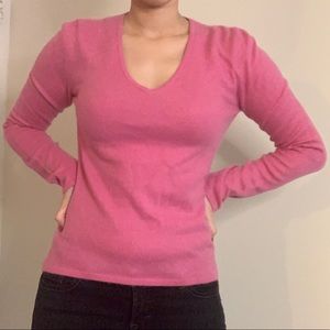 Cashmere Ann Taylor V-Neck Sweater Bright Pink